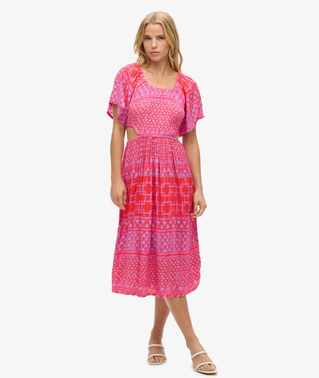 Printed Cut Out Midi Dress