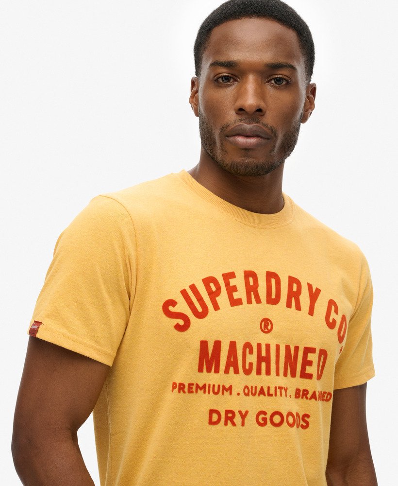 mens Workwear Flock Graphic T-Shirt in Amber Yellow Marl | Superdry US