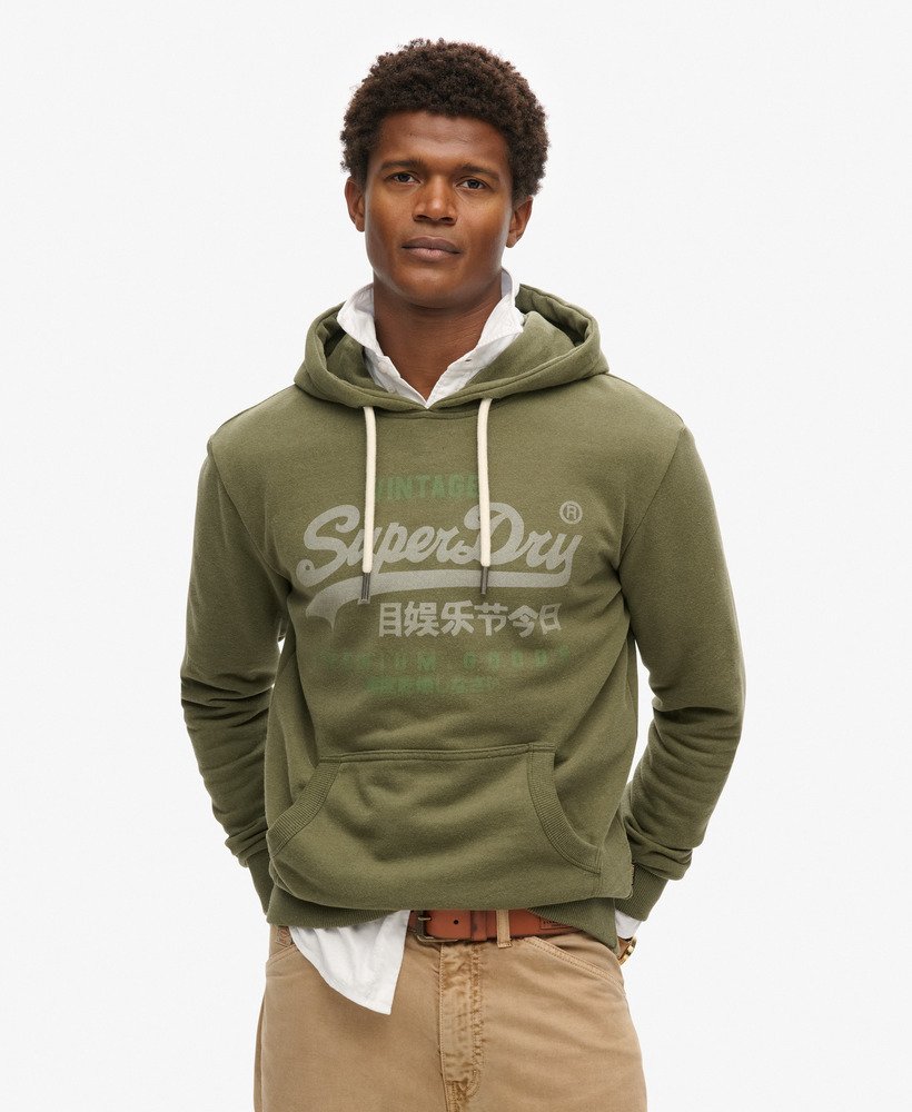 mens Classic Vintage Logo Heritage Hoodie in Khaki Marl | Superdry US