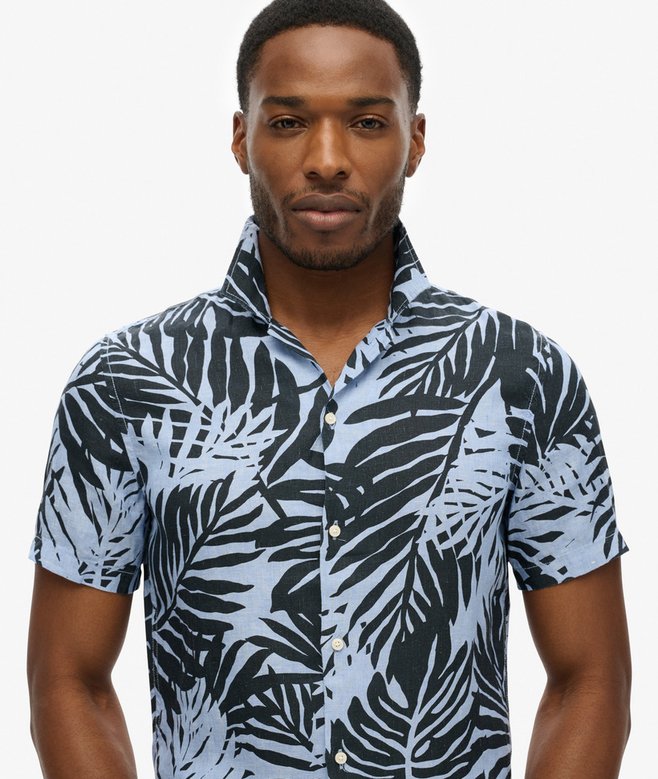 Open Collar Printed Linen Shirt