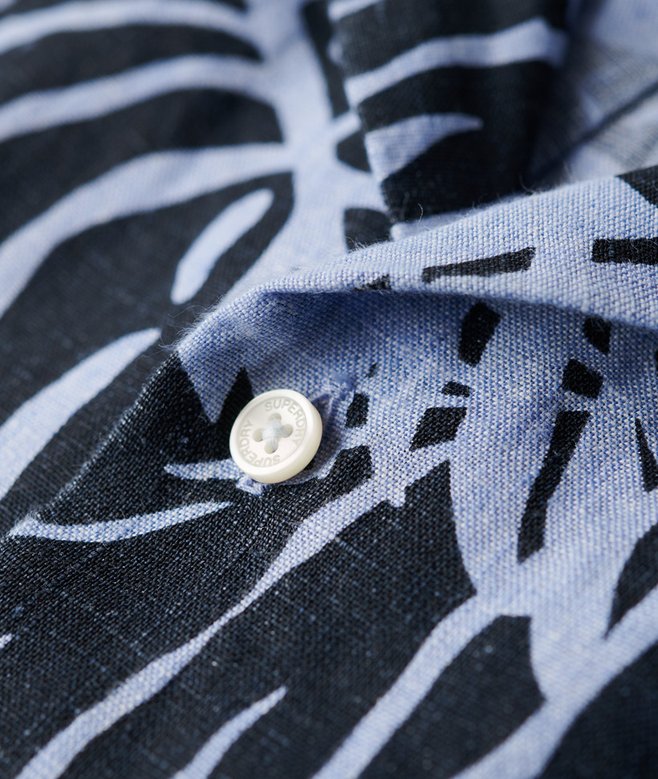 Open Collar Printed Linen Shirt