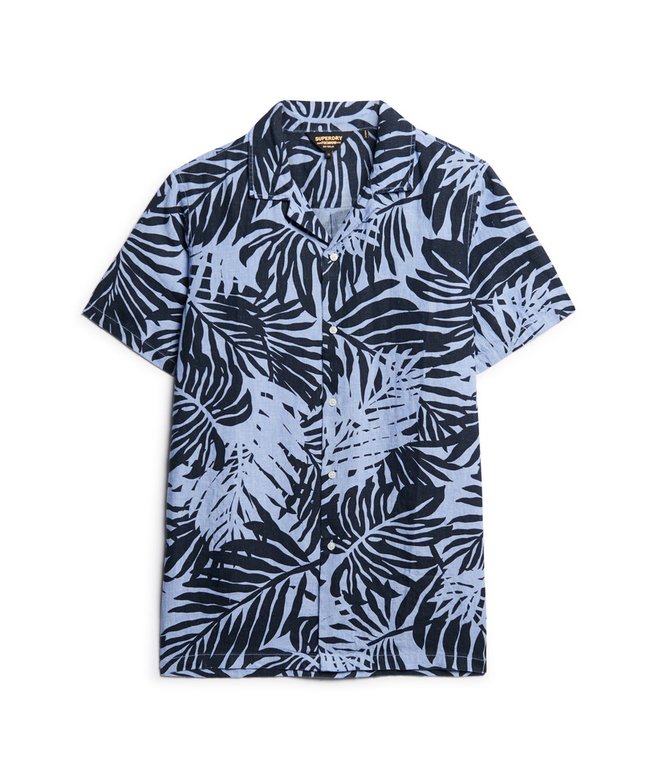 Open Collar Printed Linen Shirt