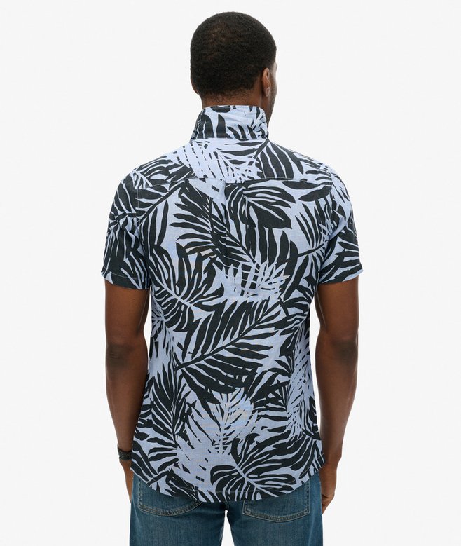Open Collar Printed Linen Shirt