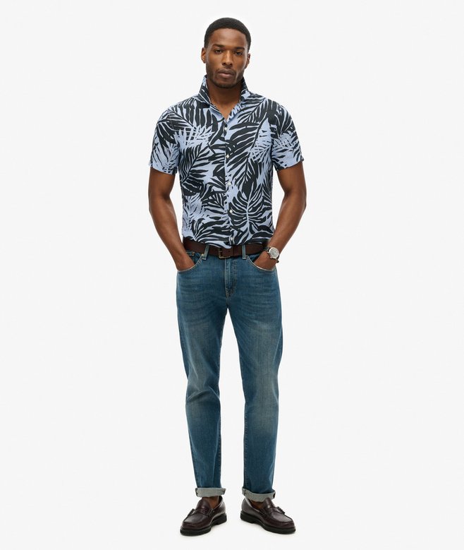 Open Collar Printed Linen Shirt