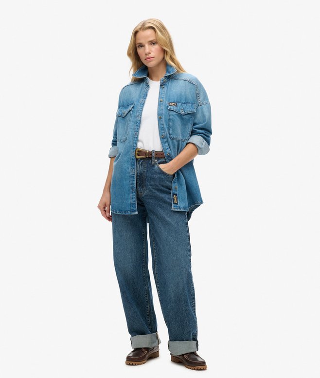 Denim jas Frieda, waseffecten, overhemdkraag, lange mouwen, blue stone