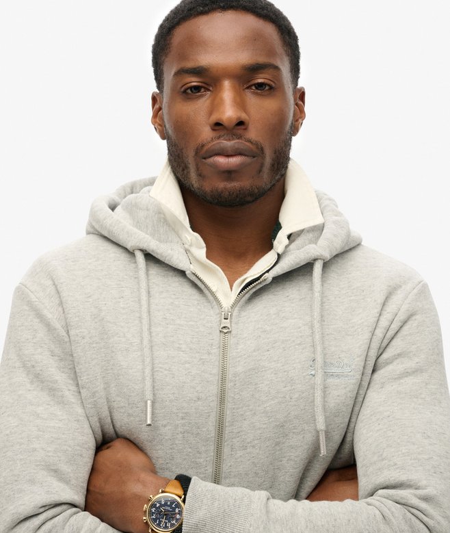 Organic Cotton Vintage Logo Embroidered Zip Hoodie