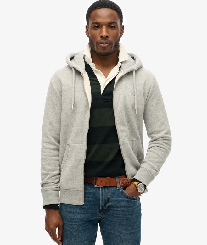 Organic Cotton Vintage Logo Embroidered Zip Hoodie