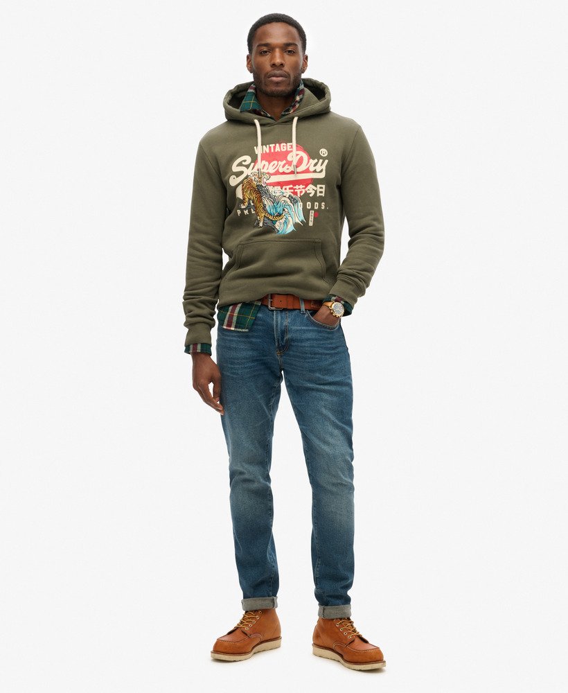 mens Tokyo Vintage Logo Hoodie in Dark Khaki | Superdry US