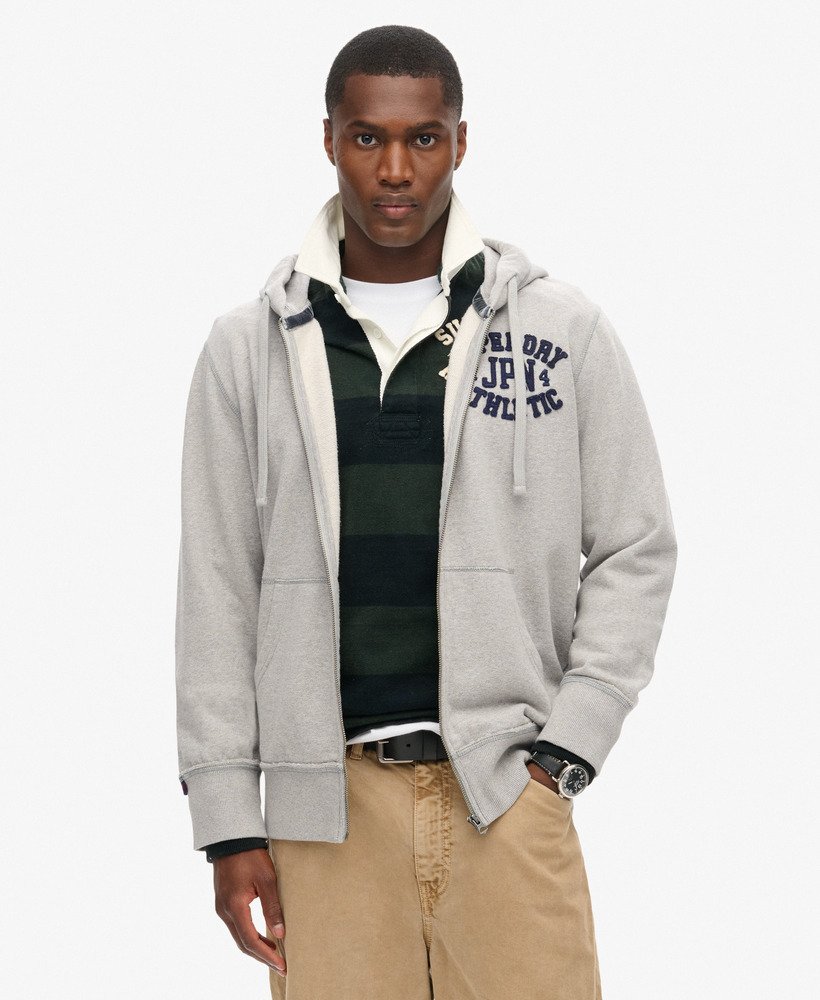 mens Vintage Athletic Zip Hoodie in LIGHT GREY MARL | Superdry US