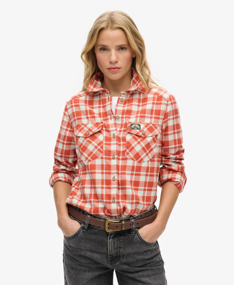 womens Lumberjack Check Flannel Shirt in Orange Check | Superdry US