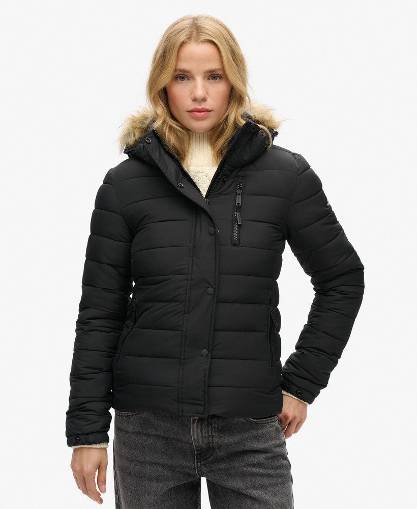 womens Classic Faux Fur Fuji Jacket in Black | Superdry UK
