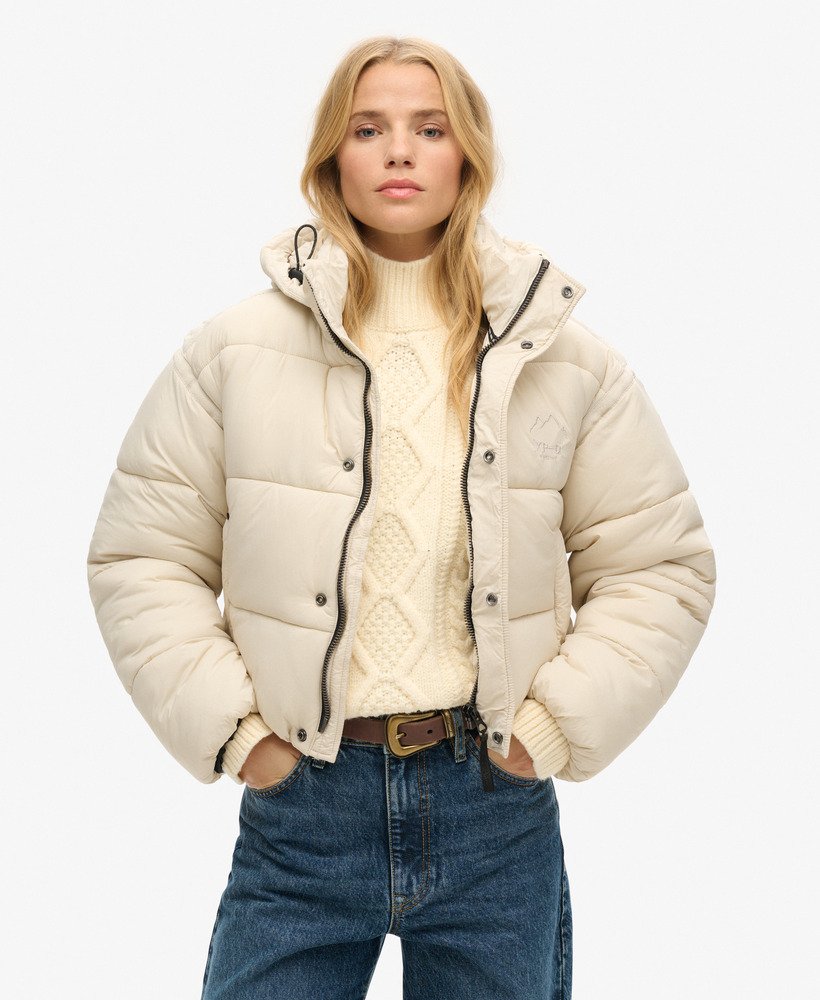 womens Cropped Cocoon Puffer Jacket in Rainy Day | Superdry US