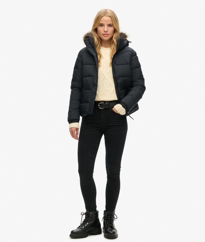 Faux Fur Short Hooded Puffer Jacket