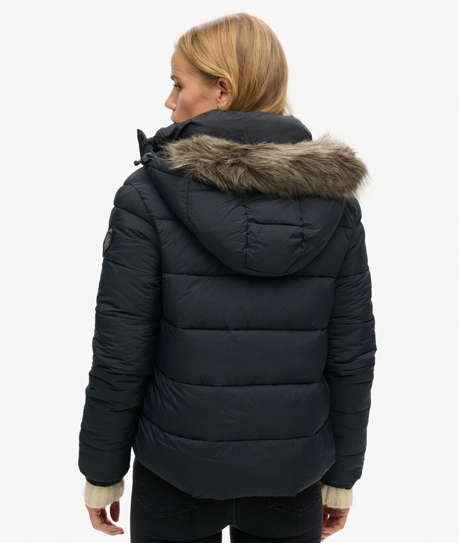 Faux Fur Short Hooded Puffer Jacket