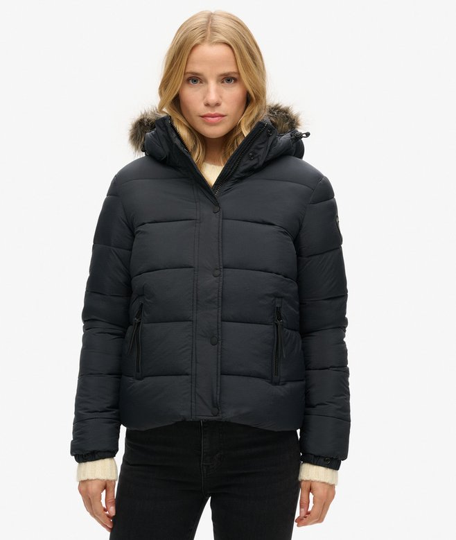 Faux Fur Short Hooded Puffer Jacket