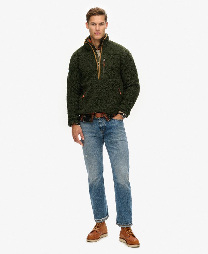 mens Outdoor Half Zip Sherpa Fleece in Surplus Goods Olive Green