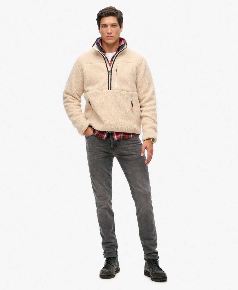 mens Outdoor Half Zip Sherpa Fleece in Oatmeal Beige | Superdry US