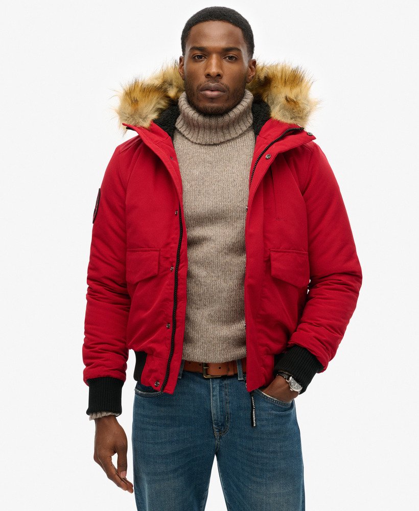 mens Hooded Everest Puffer Bomber Jacket in DEEP RED | Superdry CA-EN