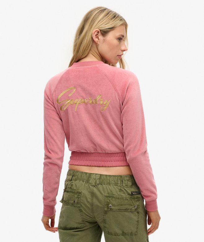 Embroidered Velour Zip Baseball Top