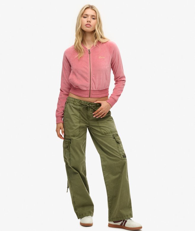 Embroidered Velour Zip Baseball Top