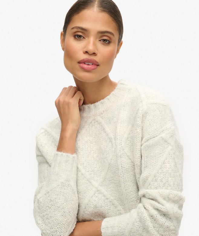 Vintage DKNY Jeans Chunky Cable Knit Jumper with Lace Bow detail (L)