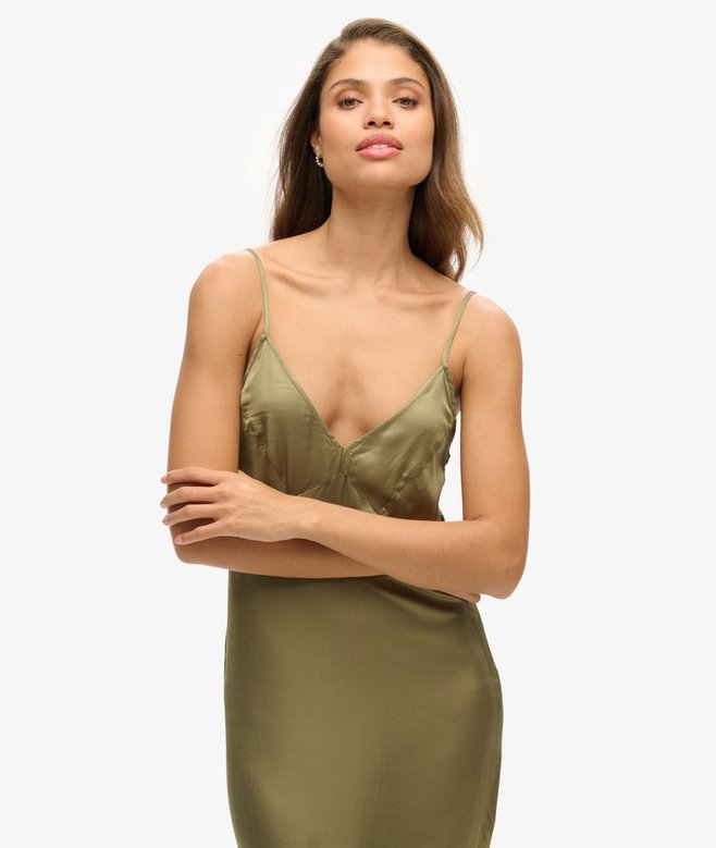 Robe caraco mi-longue en satinvert tornade pour Femme Superdry CH-FR