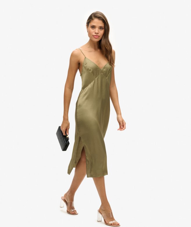 Robe caraco mi-longue en satinvert tornade pour Femme Superdry