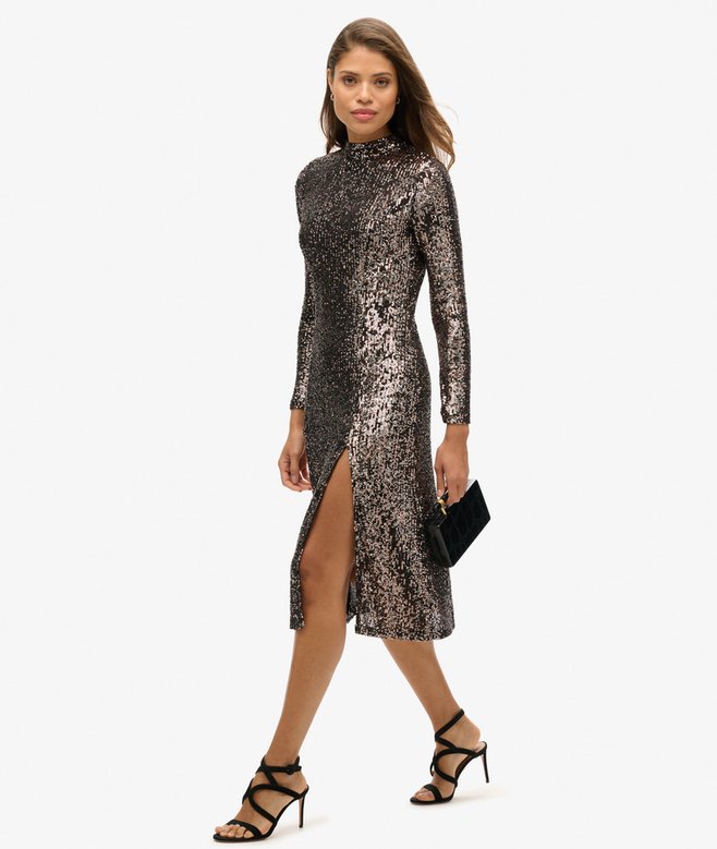 backless sequin midi dress Elegant V Neck Long Sleeves Backless Sequin Midi Party Dress  Elonnashop