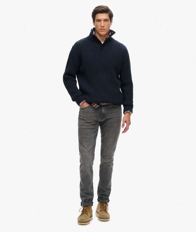 Ribbed Half Button Jumper