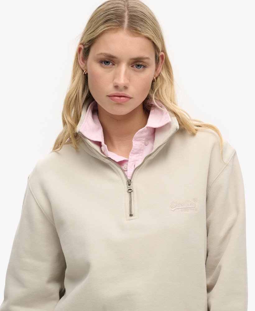 womens Oversized Essential Logo Half Zip Sweatshirt in Light