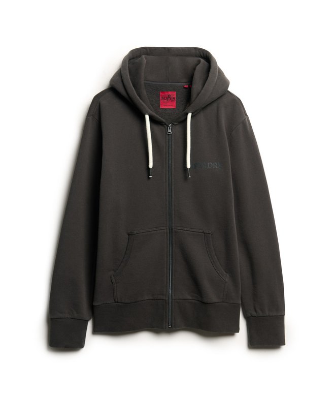 womens Oversized Tattoo Graphic Zip Hoodie in Washed Black