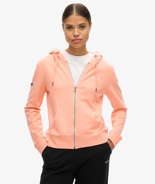 Sweat à Capuche Vintage ELLE - Motif Fleurs Agrumes - Zip Rose Pêche - Taille Regular - Neuf Avec étiquettes