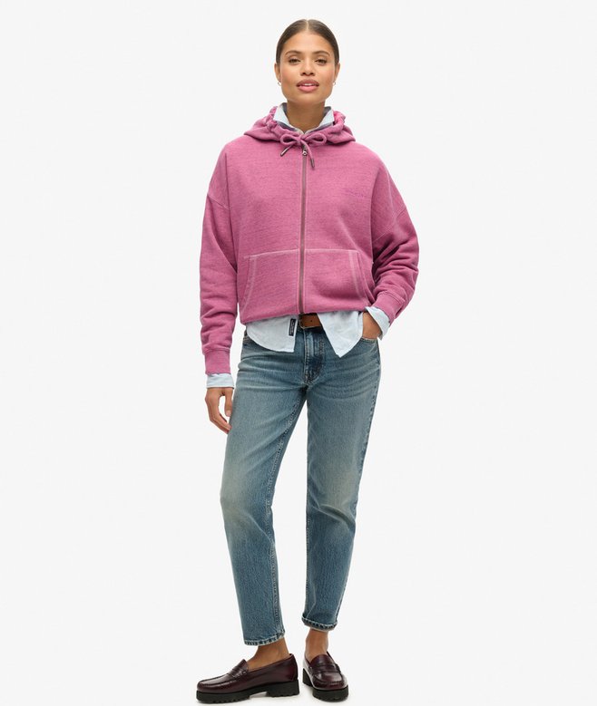 Essential Logo Overdyed Zip Hoodie