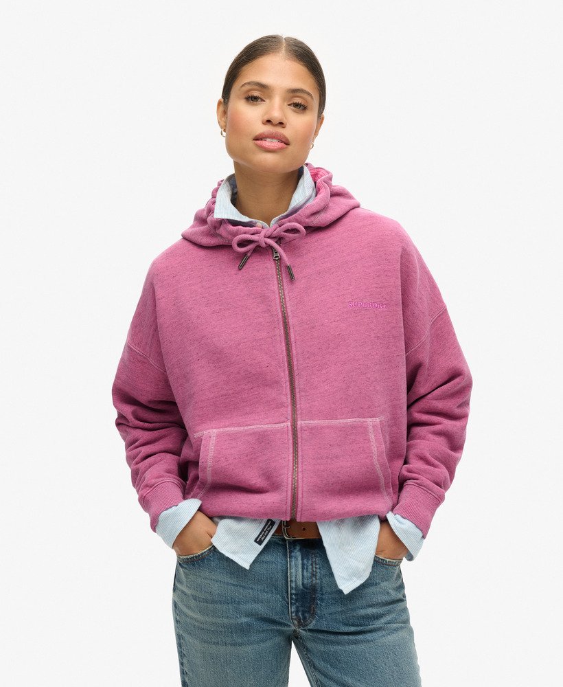 womens Essential Logo Overdyed Zip Hoodie in SHOCKING PINK
