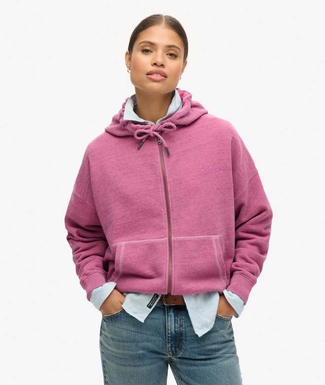 Essential Logo Overdyed Zip Hoodie