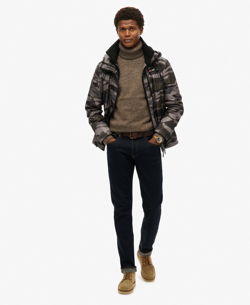 mens Hooded Mountain Windbreaker Jacket in Dark Grey Tiger