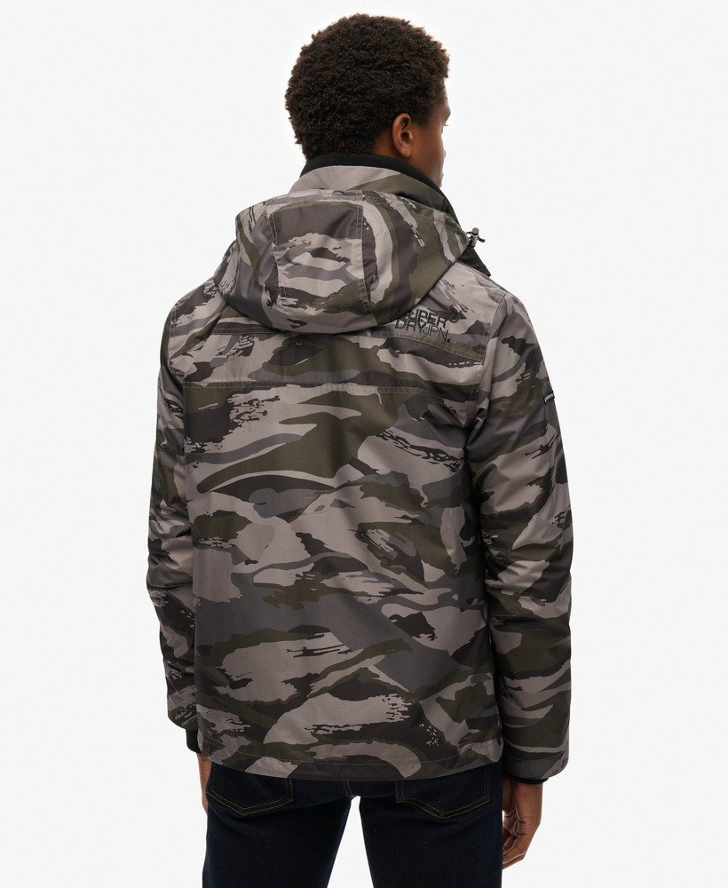 mens Hooded Mountain Windbreaker Jacket in Dark Grey Tiger
