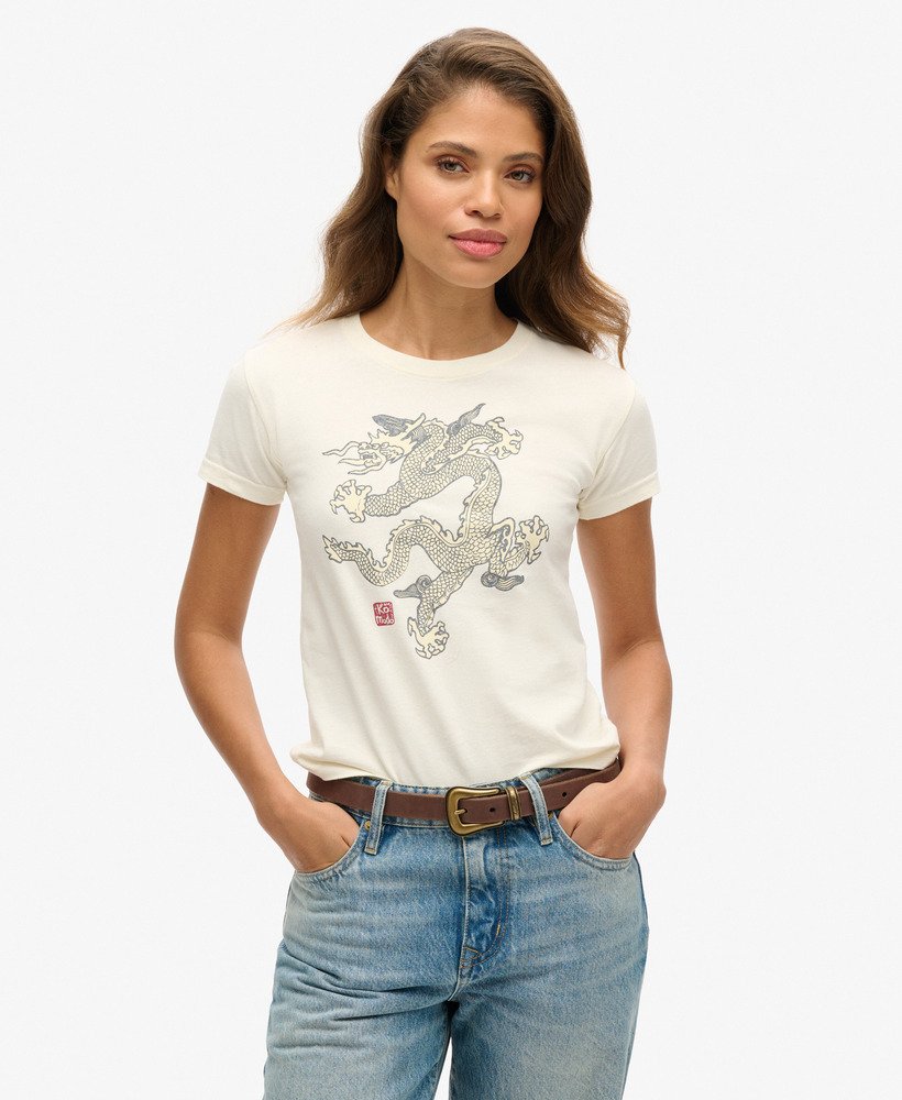 womens Superdry x Komodo Dragon Slim T-Shirt in ECRU | Superdry US
