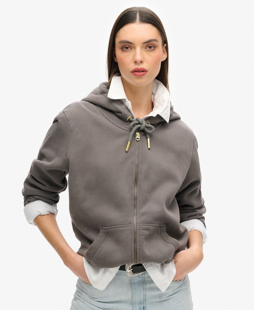 womens Tattoo Rhinestone Zip Hoodie in Charcoal Grey | Superdry US