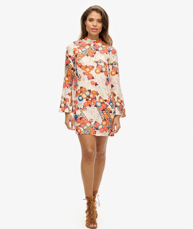Printed Long Sleeve Mini Dress