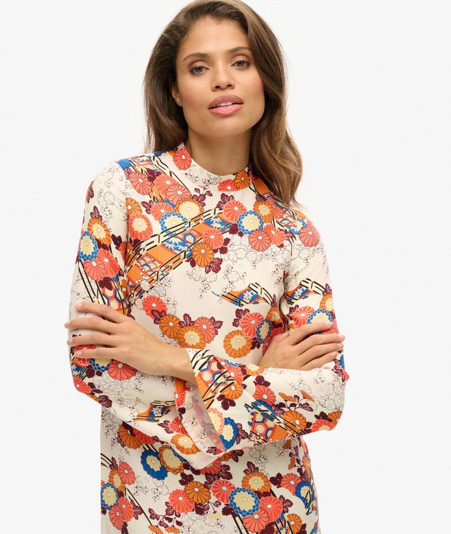 Printed Long Sleeve Mini Dress