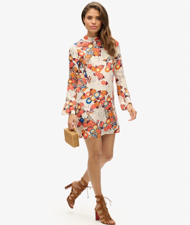 Printed Long Sleeve Mini Dress