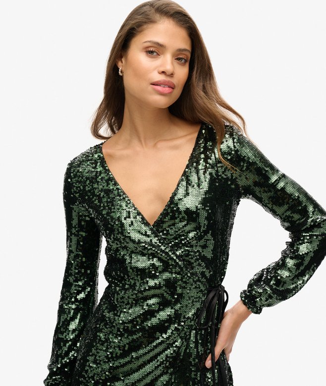 Sequin Wrap Maxi Dress