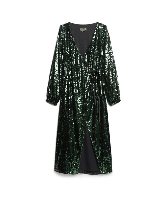 womens Sequin Wrap Maxi Dress in Forest Green Sequin Superdry UK