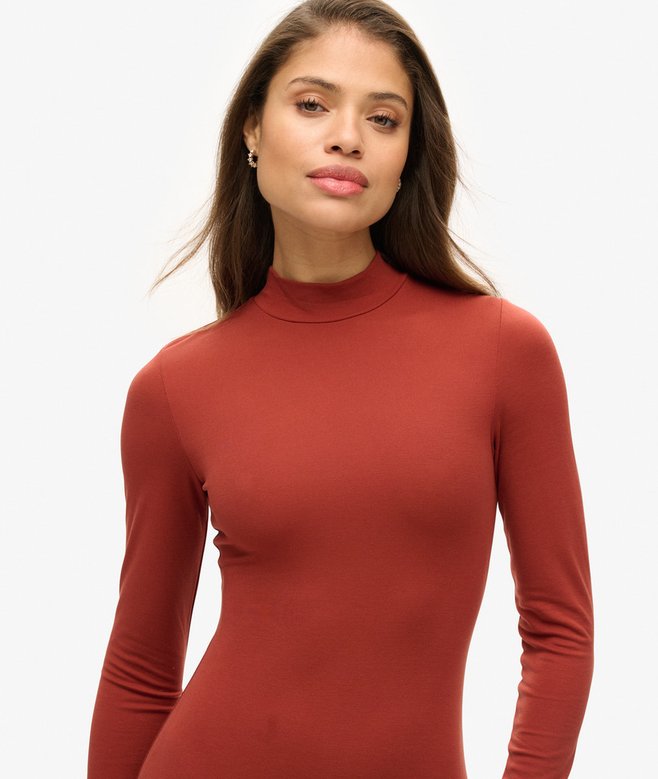 High Neck Long Sleeve Jersey Mini Dress