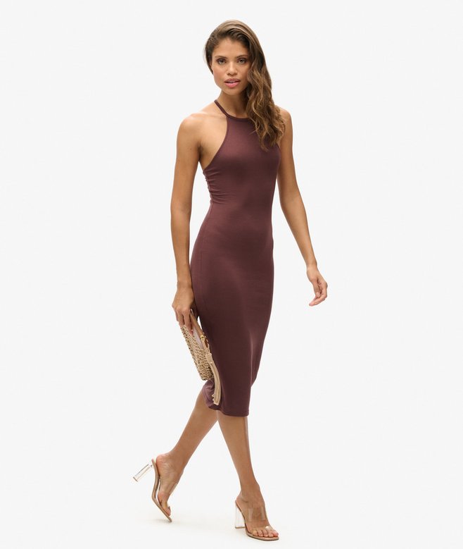 Halter Neck Strappy Back Midi Dress