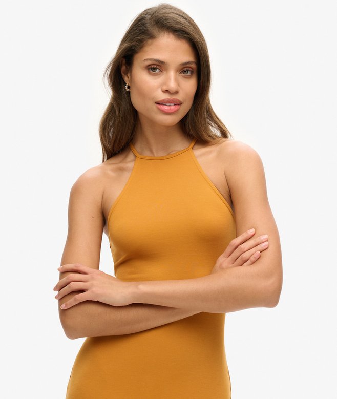 Strappy Back Racer Neck Mini Dress