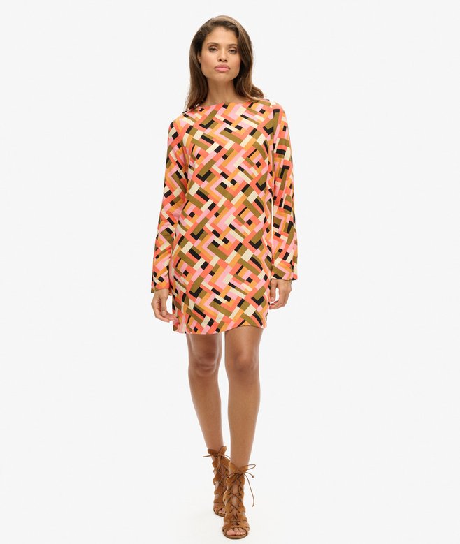 Printed Open Back Mini Dress
