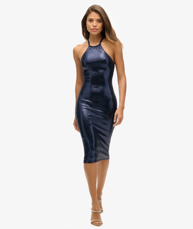 Sequin Halter Neck Midi Dress