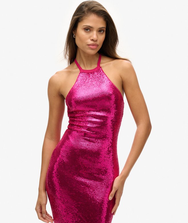 Sequin Halter Neck Midi Dress